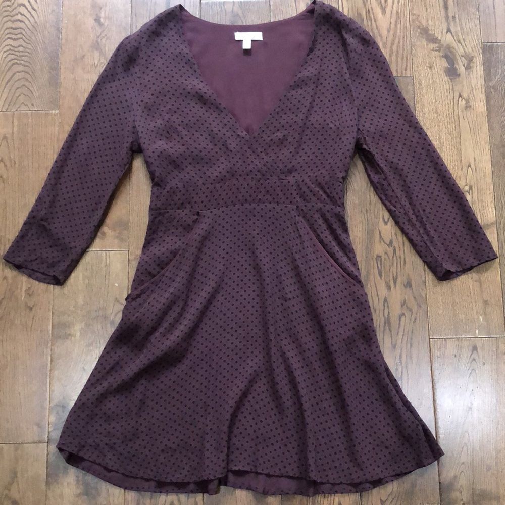 SILENCE + NOISE Burgundy viscose skate mini dress long sleeves pockets size 2